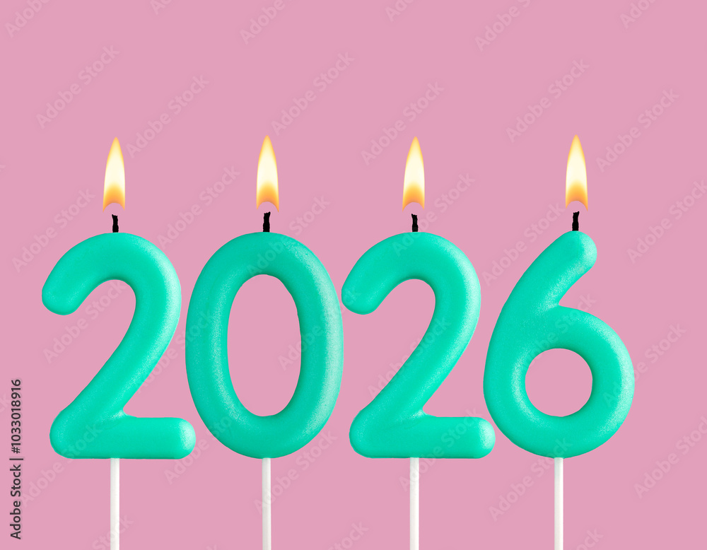Candle number 2026 for happy new year - New years eve celebration on pastel pink background Candle number 2026 for happy new year - New years eve celebration on pastel pink background