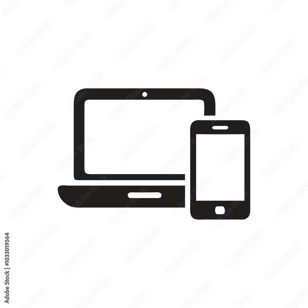 Laptop And Smart Phone Icon, Laptop computer with cell phone icon Laptop And Smart Phone Icon, Laptop computer with cell phone icon