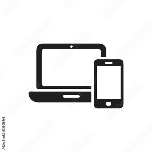 Laptop And Smart Phone Icon, Laptop computer with cell phone icon