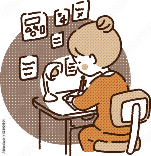 夜遅くまで暗い部屋で勉強する女の子