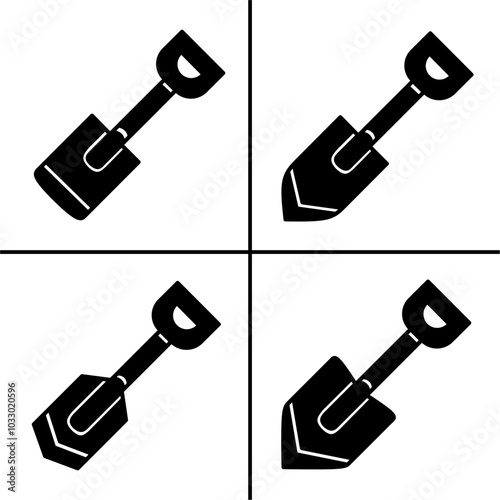 Vector black and white illustration of shovel icon for business. Stock vector design.