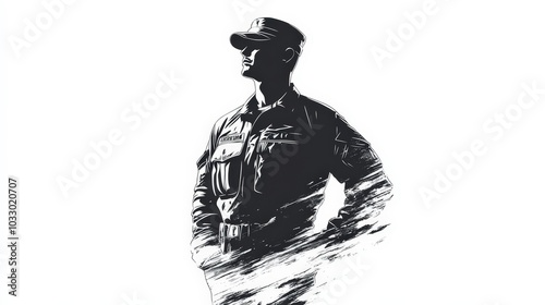 Minimalist Doodle Tattoo of Military Army Man on White Background