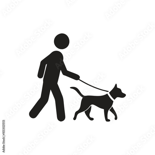 Service Dog Icon, Person walking a dog on a leash icon, Dog on a leash icon