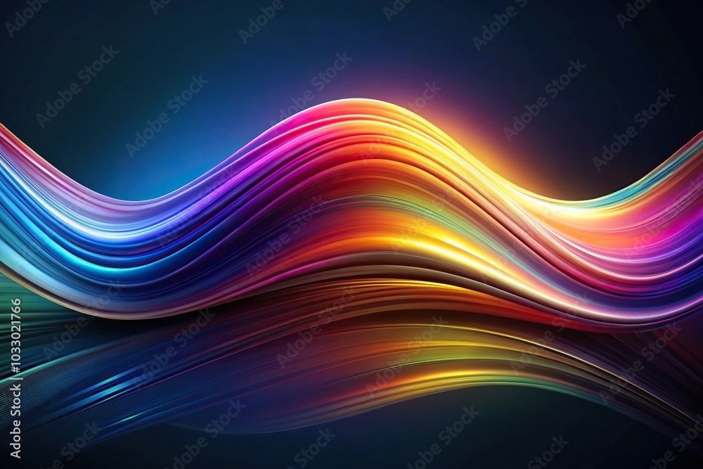 abstract wave shape with iridescent gradient on dark background for background