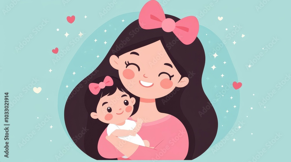 A heartwarming scene of a mother and daughter embracing, showcasing love and joy in a simple yet delightful illustration. A heartwarming scene of a mother and daughter embracing, showcasing love and joy in a simple yet delightful illustration.