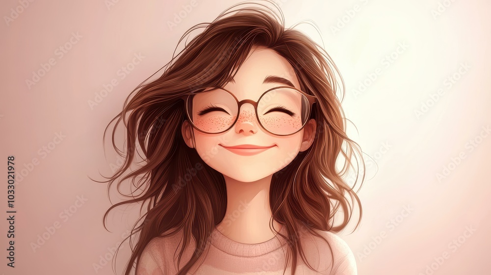 A cheerful cartoon girl with glasses and brown hair wears a cozy shirt, spreading joy and positivity all around. A cheerful cartoon girl with glasses and brown hair wears a cozy shirt, spreading joy and positivity all around.