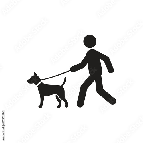 Service Dog Icon, Person walking a dog on a leash icon