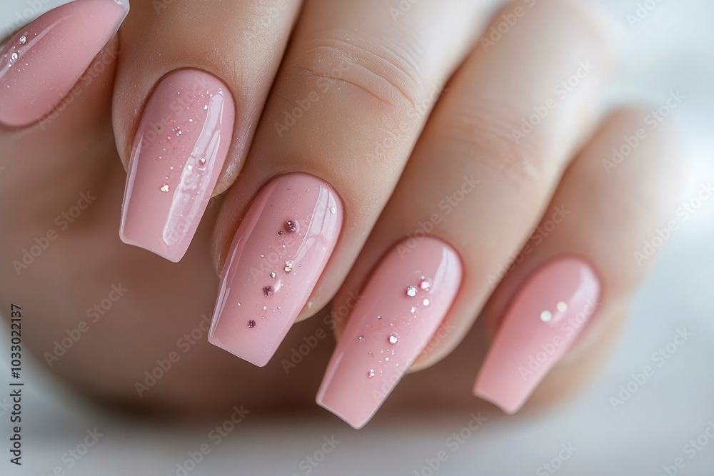 Close-up of Pink Nail Polish with Glitter Accents Close-up of Pink Nail Polish with Glitter Accents