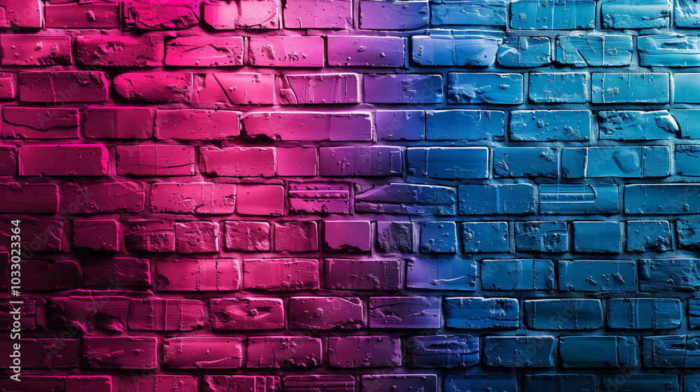 Vibrant pink and blue gradient on a textured brick wall background Vibrant pink and blue gradient on a textured brick wall background