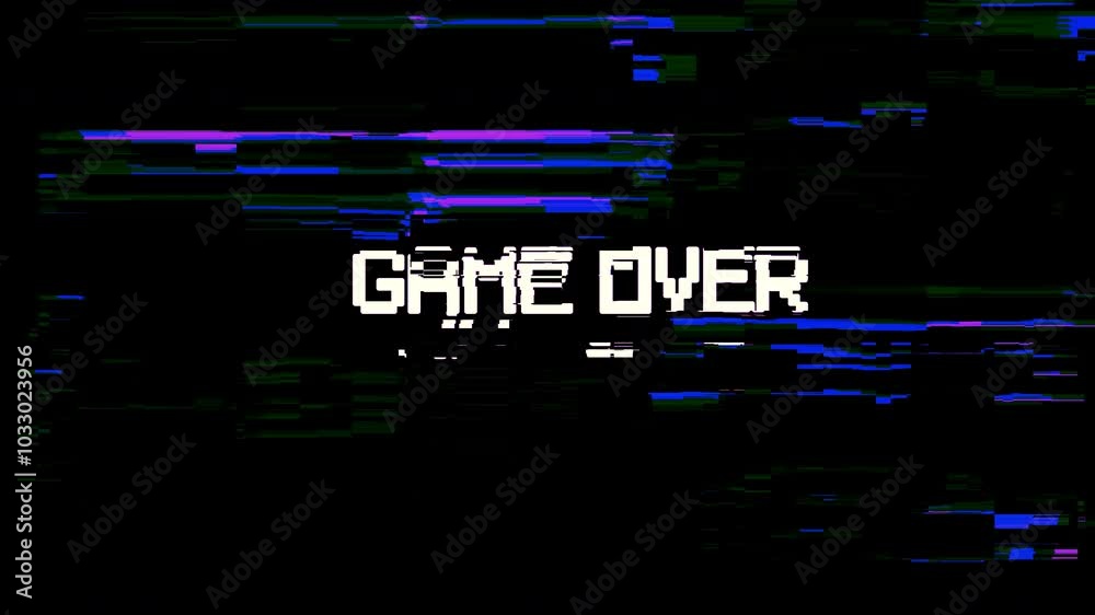 Game over text animation with glitch effect on black background. 4k Video Game over text animation with glitch effect on black background. 4k Video