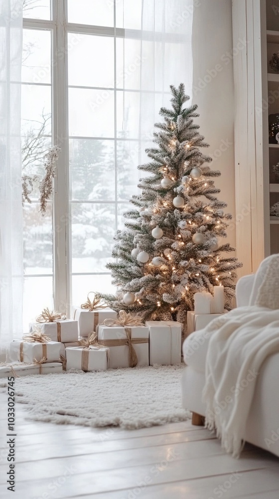 Obraz premium Stylish Christmas Scandinavian minimalistic interior