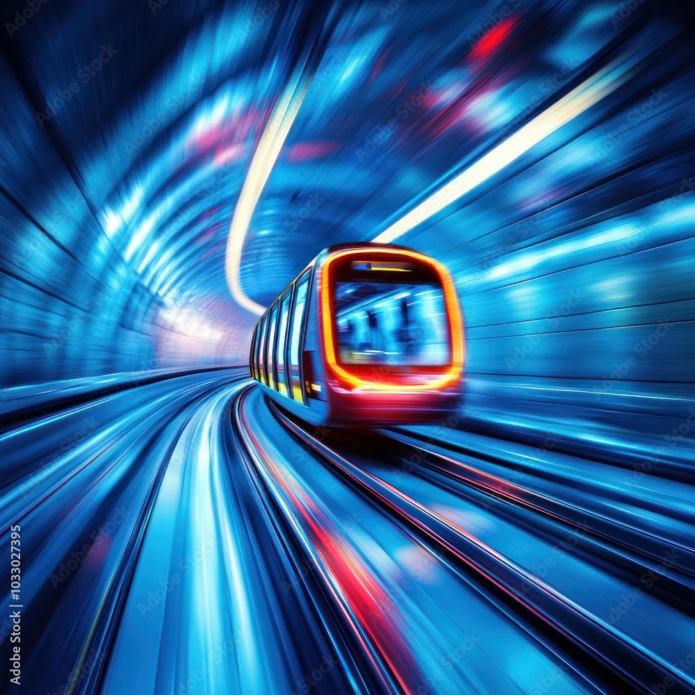Dynamic motion of a modern train through a futuristic tunnel with vibrant colors and speed effects captured in stunning detail Dynamic motion of a modern train through a futuristic tunnel with vibrant colors and speed effects captured in stunning detail