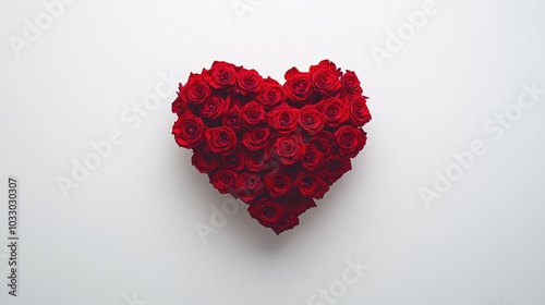 Heart Made of Red Roses on a White Background