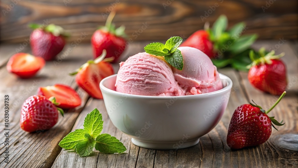Delicious strawberry yogurt ice cream with shallow depth of field Delicious strawberry yogurt ice cream with shallow depth of field