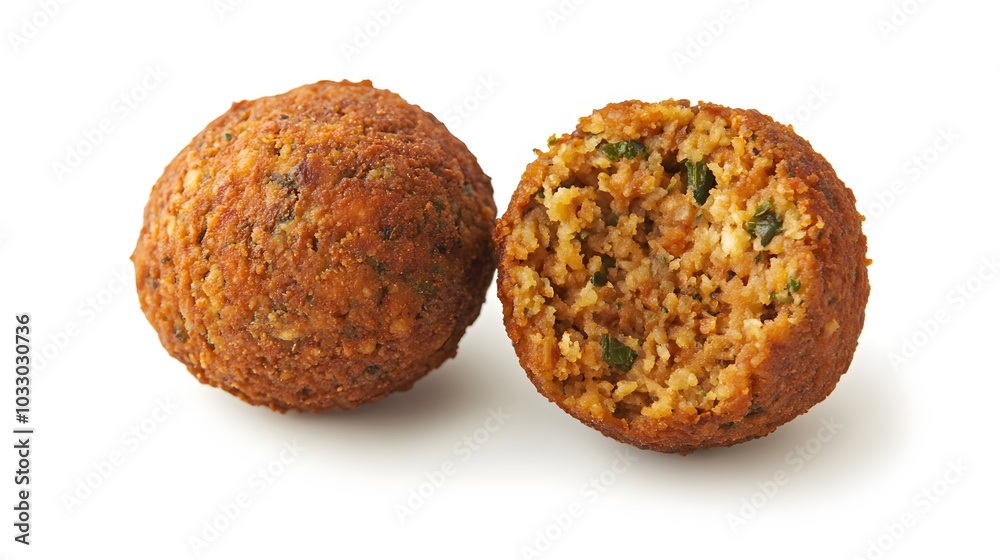 whole and half falafel isolated on a white background. whole and half falafel isolated on a white background.