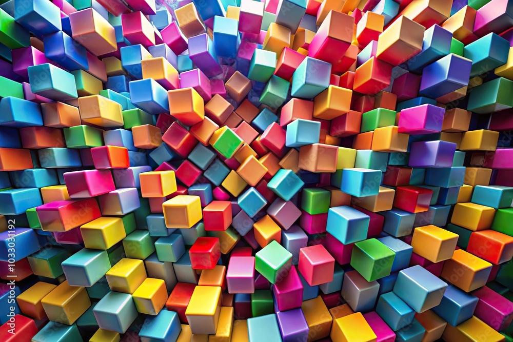 Depth of Field explosion of colorful geometric cube in abstract form Depth of Field explosion of colorful geometric cube in abstract form