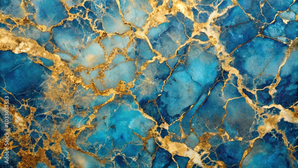 Fototapeta premium Abstract Blue and Gold Veins A Textural Symphony of Stone