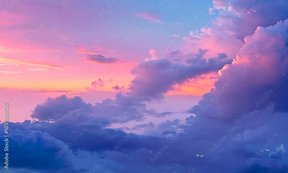 A beautiful, dreamy sunset sky with pink, purple, and blue clouds. A beautiful, dreamy sunset sky with pink, purple, and blue clouds.