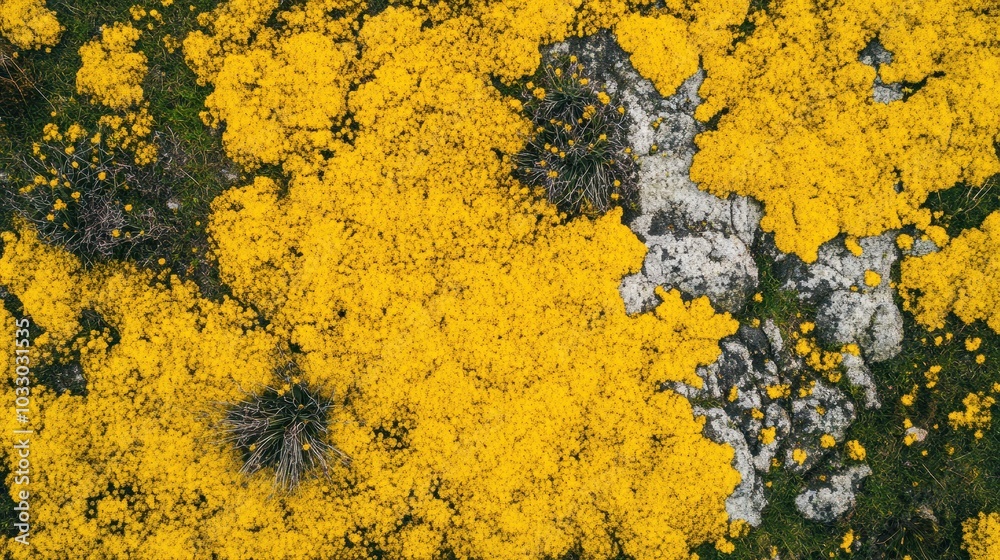 A vibrant aerial shot of a vast field of golden rapeseed flowers, resembling a bright yellow carpet under the sun, creating a striking contrast with green patches. A vibrant aerial shot of a vast field of golden rapeseed flowers, resembling a bright yellow carpet under the sun, creating a striking contrast with green patches.