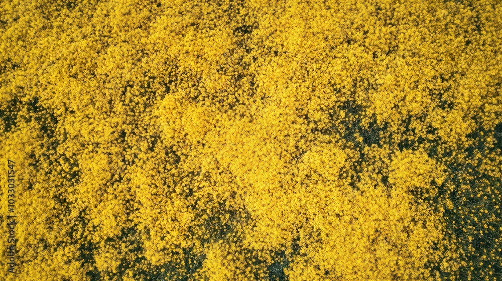 A vibrant aerial shot of a vast field of golden rapeseed flowers, resembling a bright yellow carpet under the sun, creating a striking contrast with green patches. A vibrant aerial shot of a vast field of golden rapeseed flowers, resembling a bright yellow carpet under the sun, creating a striking contrast with green patches.