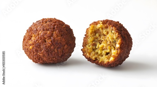 whole and half falafel isolated on a white background. 