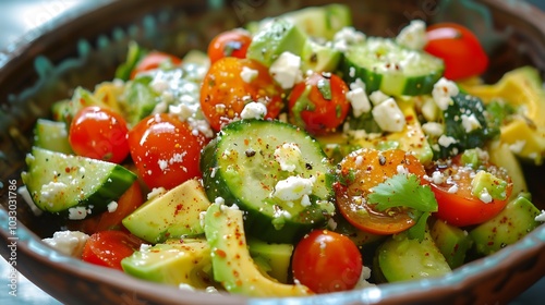 Fresh Avocado, Tomato, Cucumber Salad with Feta