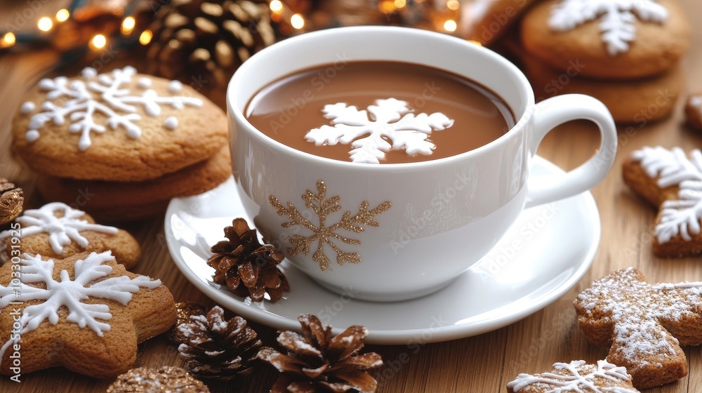 Cozy Winter Scene with Hot Chocolate and Cookies Cozy Winter Scene with Hot Chocolate and Cookies