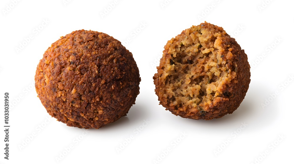 whole and half falafel isolated on a white background. whole and half falafel isolated on a white background.
