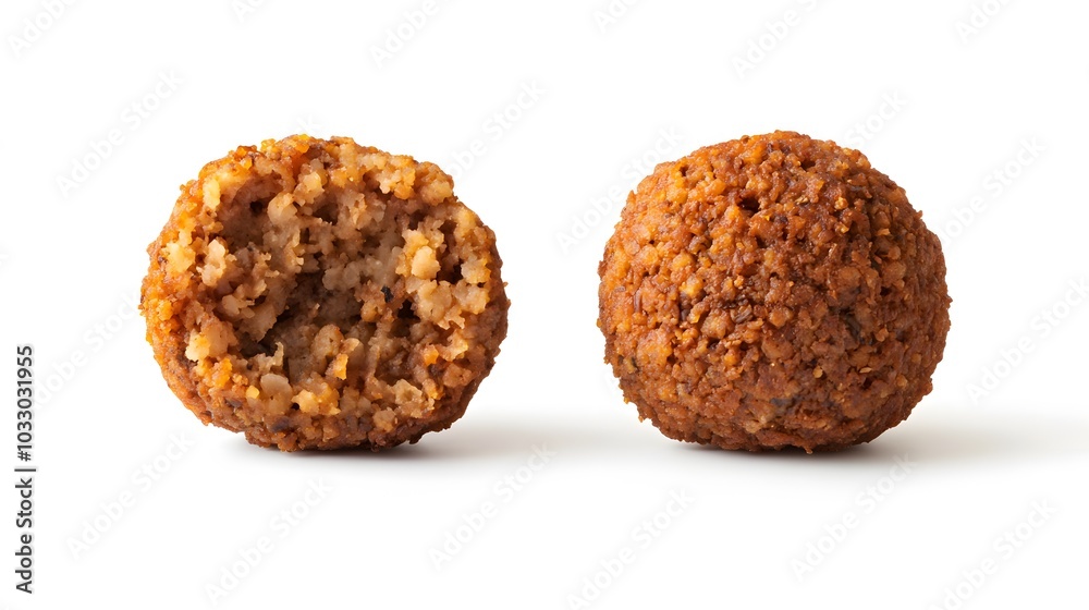 whole and half falafel isolated on a white background. whole and half falafel isolated on a white background.