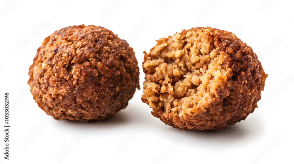 whole and half falafel isolated on a white background. whole and half falafel isolated on a white background.