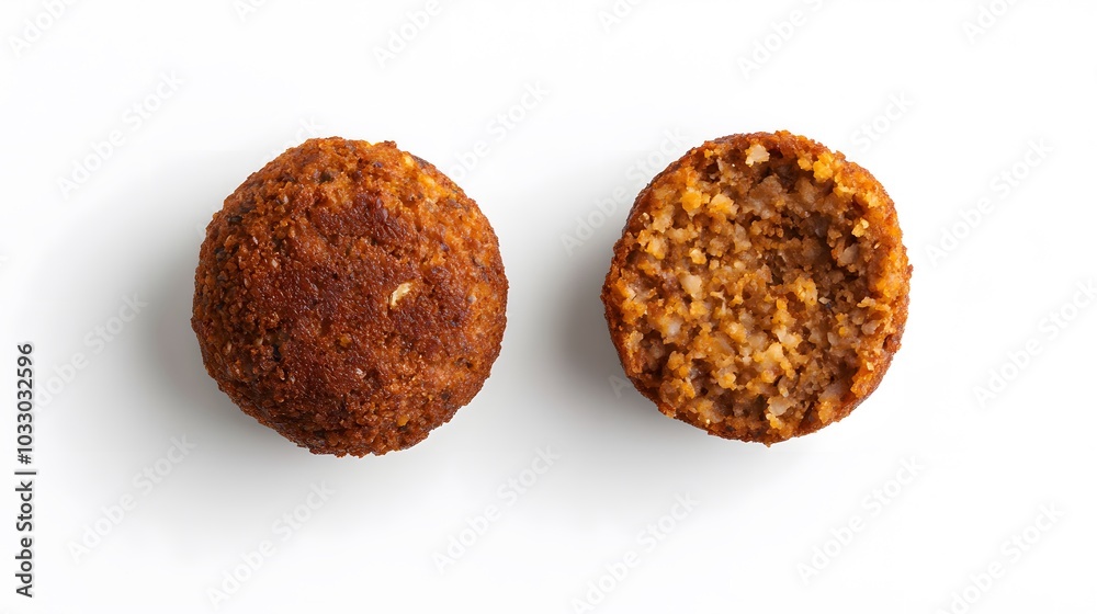 whole and half falafel isolated on a white background. whole and half falafel isolated on a white background.