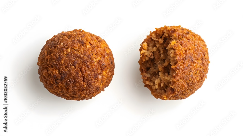 whole and half falafel isolated on a white background. whole and half falafel isolated on a white background.