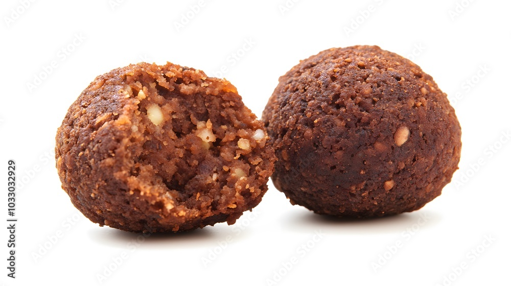 whole and half falafel isolated on a white background. whole and half falafel isolated on a white background.
