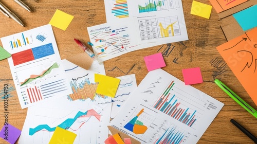 Colorful Charts and Graphs on a Workspace Table