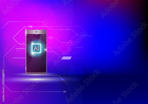 The concept of artificial intelligence technology. Mobile phones work together with artificial intelligence technology to Internet with maximum efficiency,Vector illustration fantastic style