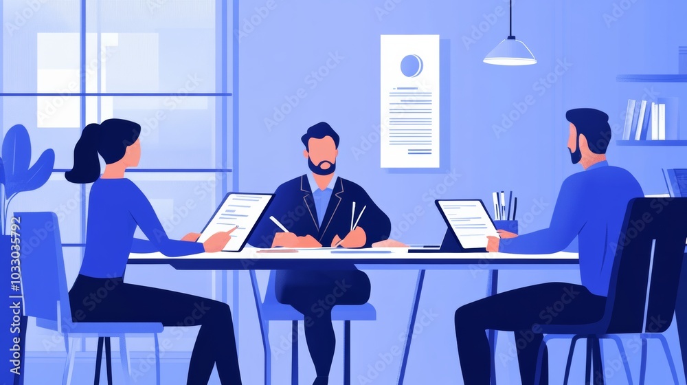 A business meeting where executives sign legal documents, review contracts, and finalize partnership agreements. A business meeting where executives sign legal documents, review contracts, and finalize partnership agreements.