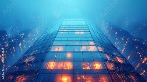 Wallpaper Mural A sleek, reflective skyscraper with large glass windows, minimalist design, modern cityscape, sharp edges, glowing city lights reflecting off its surface, Futuristic, 3D Render Torontodigital.ca