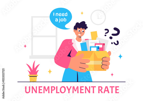 Unemployment Rate Vector Illustration featuring individuals actively searching for Jobs Amid Economic Downturns and Financial Crises in a Background