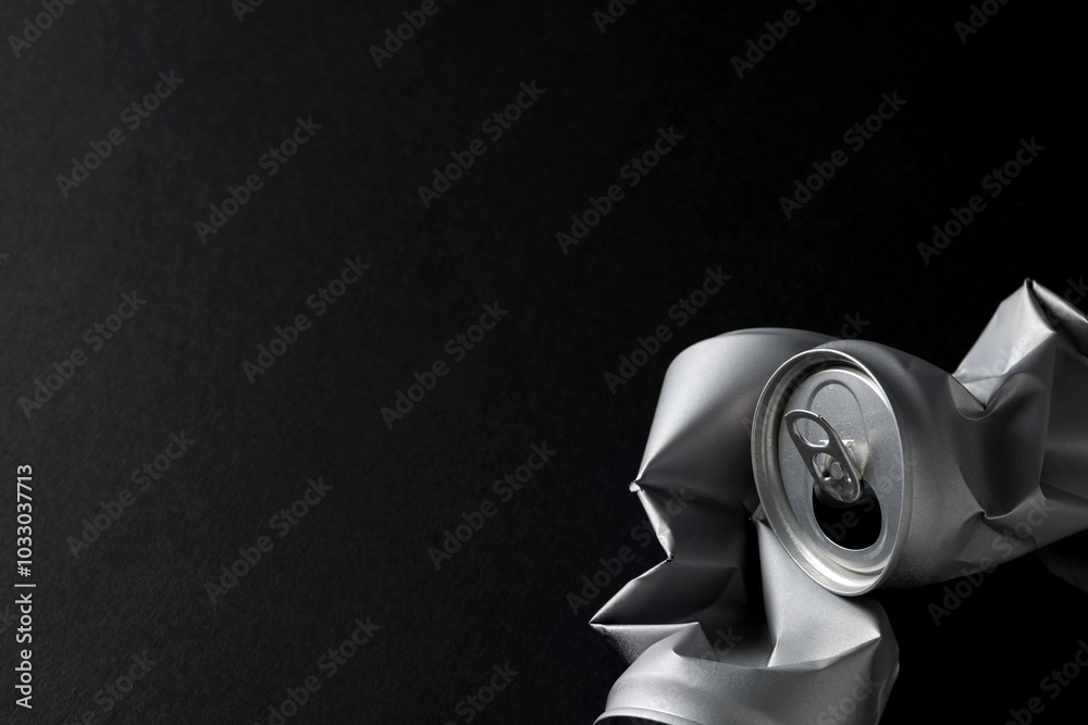 Two silver colored tin cans on black background, space for text Two silver colored tin cans on black background, space for text
