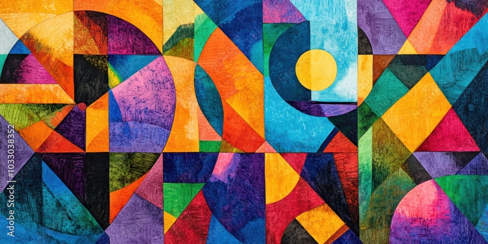 Fototapeta premium Abstract painting with geometric shapes.