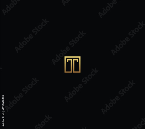 Letter T Linear Frame monogram, minimal monogram with black background.  photo