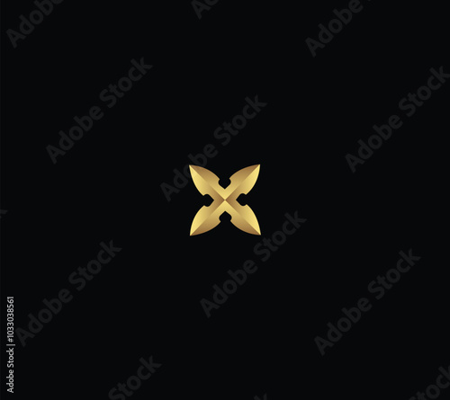 Luxury letter X cross trident arrow logo design with black background. 