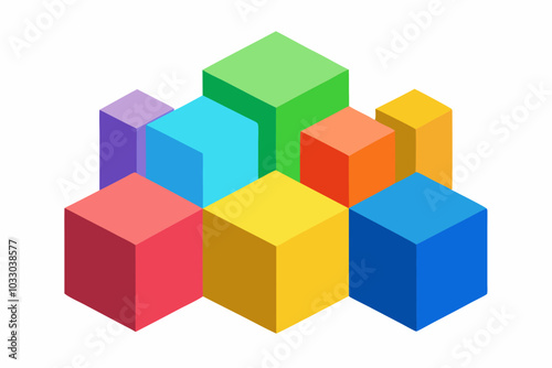 Set of nine colorful bright cubes with shadow