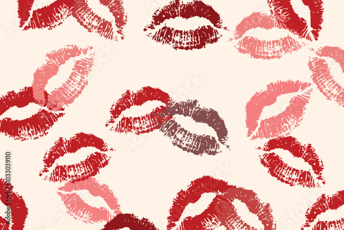 Vector seamless background kiss print, lips, valentine day