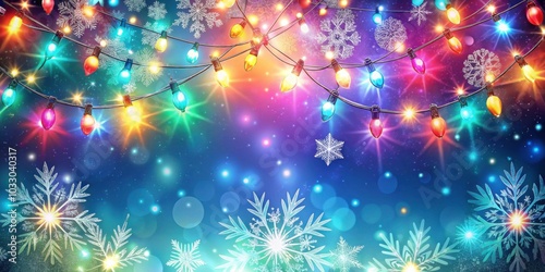 Vibrant Christmas background with glowing lights and falling snowflakes, Christmas, background, rendering, glowing