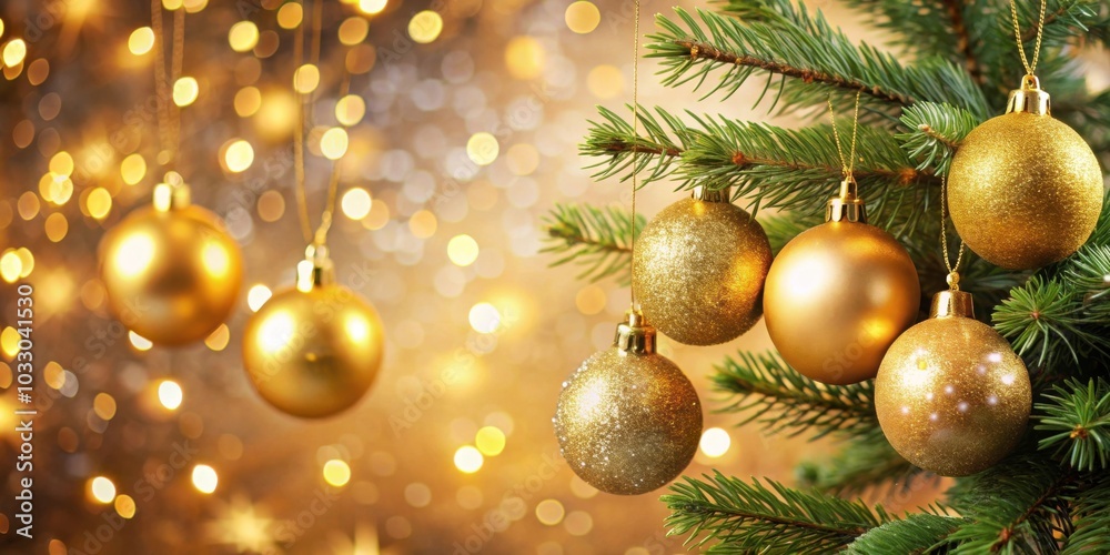 Golden Christmas balls on a festive tree, holiday, decorations, ornaments, shiny, metallic, gold, seasonal, festive Golden Christmas balls on a festive tree, holiday, decorations, ornaments, shiny, metallic, gold, seasonal, festive