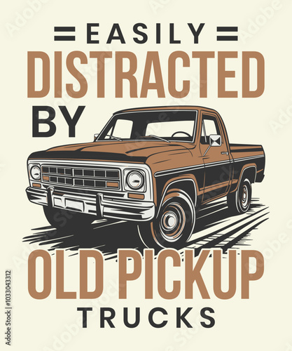Old pickup truck TShirt Design Vector Art Illustration