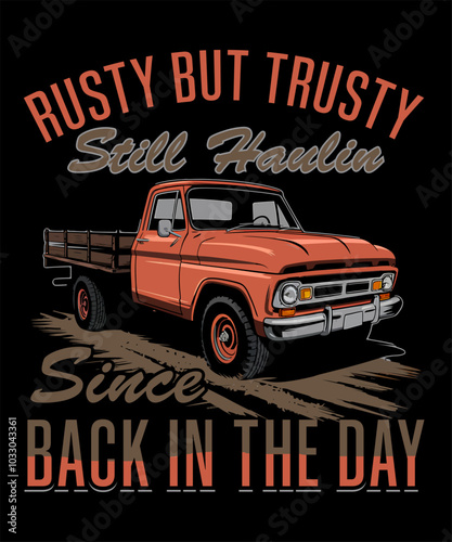 Old pickup truck TShirt Design Vector Art Illustration