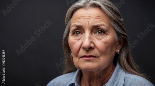 Close up portrait of sad senior woman at home
 photo
