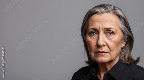 Close up portrait of sad senior woman at home
 photo
